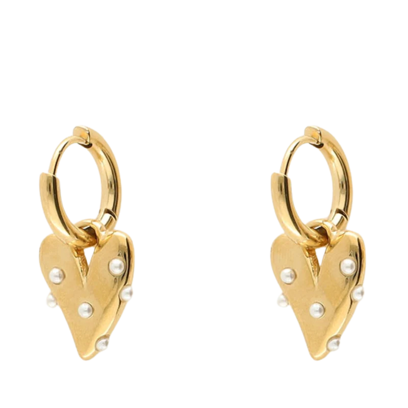 Earrings Heart With Pearls - Gold