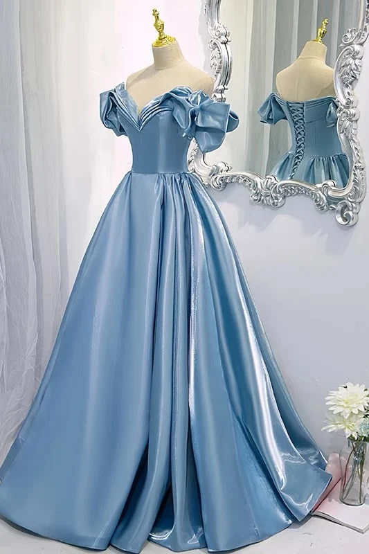 Off Shoulders Balklänning Poofy Dusty Blue Prom Dress