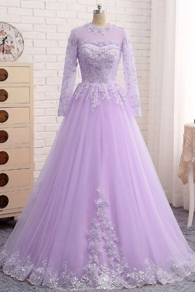Modest Lilac Tulle Prom 8th Grade Dansklänning med ärmar