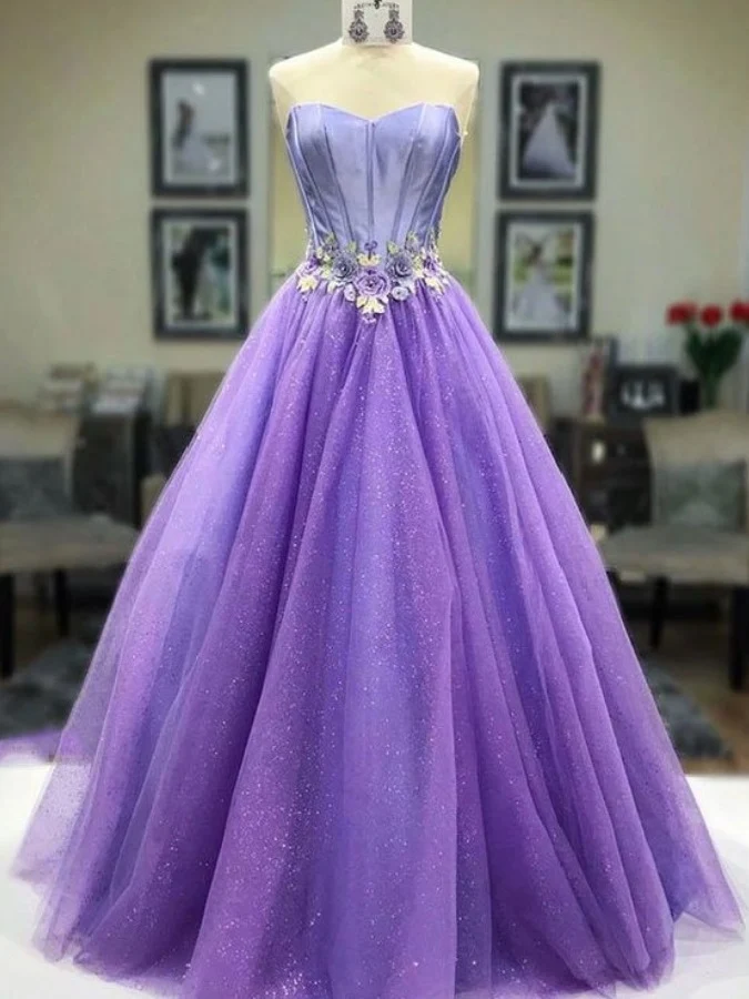 Glitter Lavendel Strapless Balklänning Balklänning