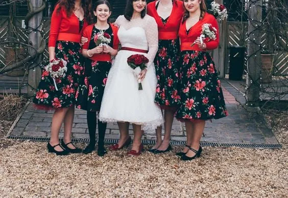 50-talsinspirerad lantlig Rockabilly Tea Lång bröllopsklänning med ärmar
