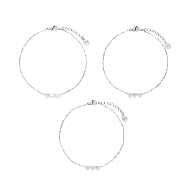 Bracelet Set 3 Hearts - Silver