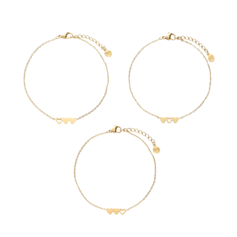 Bracelet Set 3 Hearts - Gold