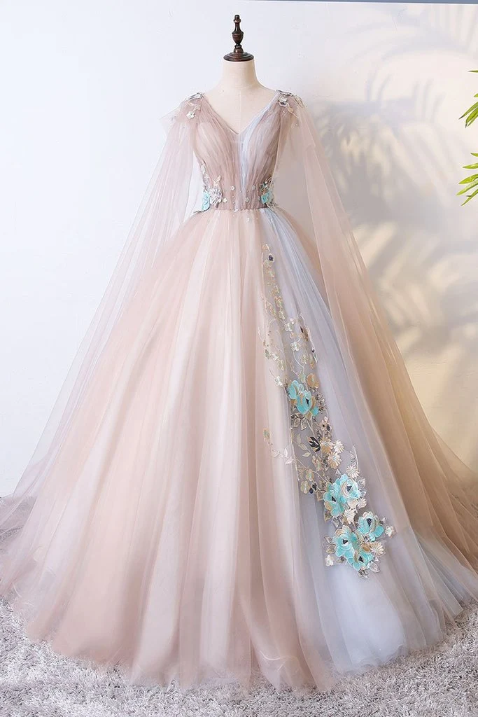 Romantisk Princess Tylle Champagne Ball Dress Klänning