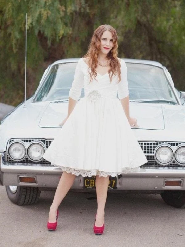 Audrey Hepburn inspirerad telång bröllopsklänning med 3/4 ärmar | Rockabilly Hochzeitskleider