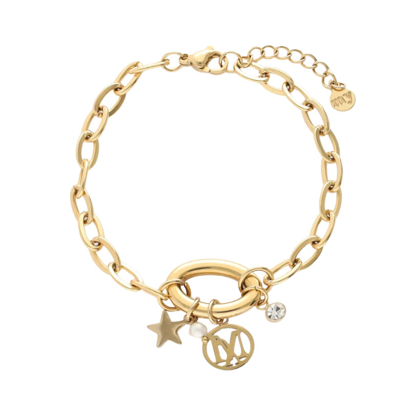 Bracelet with charms & pearl - Gold