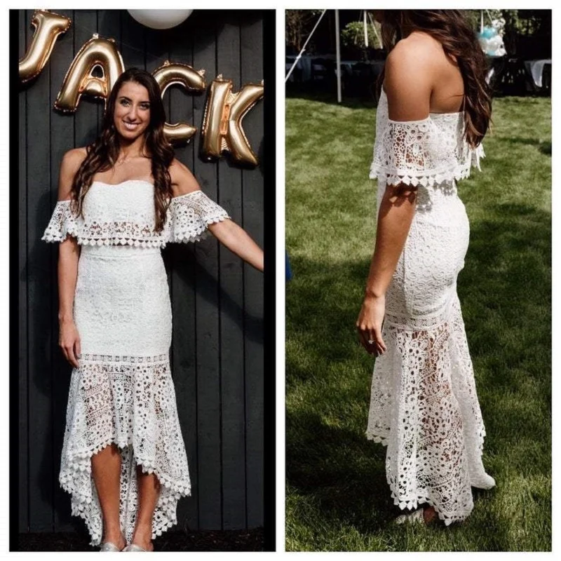 Spets Boho Tvådelad Brud Separerar Online | Crop Top Bröllopsklänning