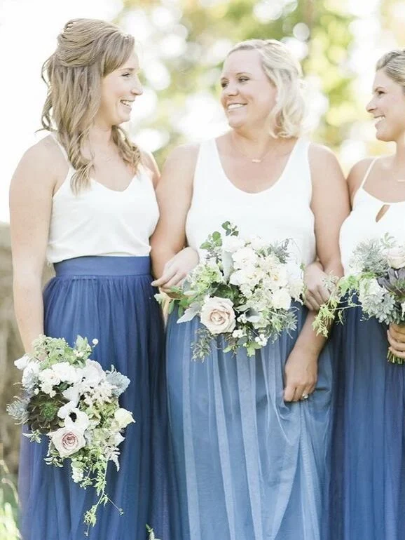 Rustik Boho Casual Tyllkjol Flowy Tvådelad brudtärnaklänningar