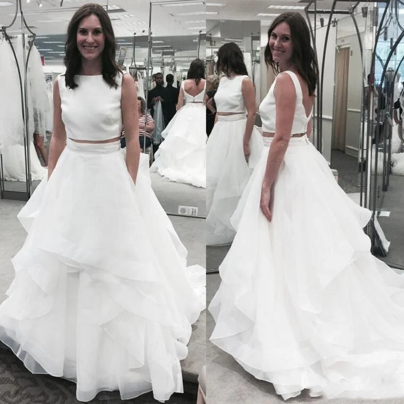 Enkel Bateau Neck Tvådelad Bröllopsklänning Prisvärd Bridal Separations