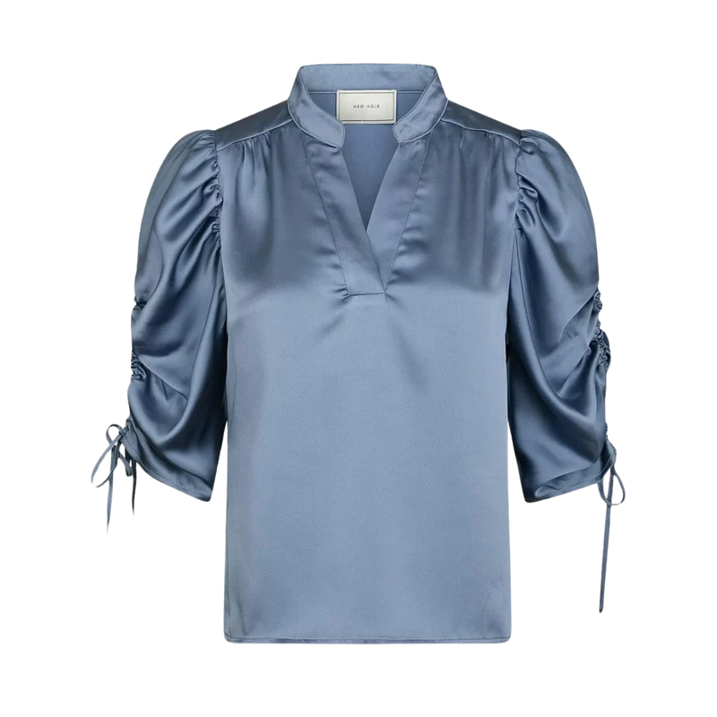 Alvira Drapy Satin Blouse - 142 Dusty Blue