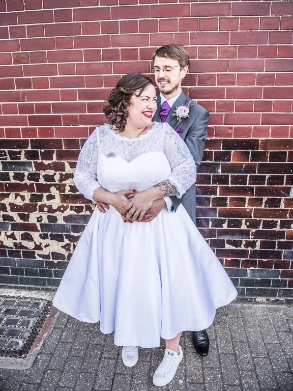 Tea Length Plus Size Bröllopsklänning med 3/4 ärmar | 1950-tals vintageklänning