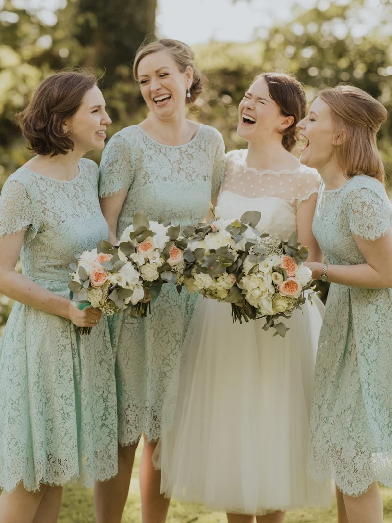 Summer Mint Lace Country Style Rustik Cap ärmar Kort brudtärna klänning