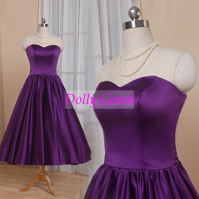 Lila Sweetheart 1950-tals te Längd Country Style Vintage Brudtärnklänningar