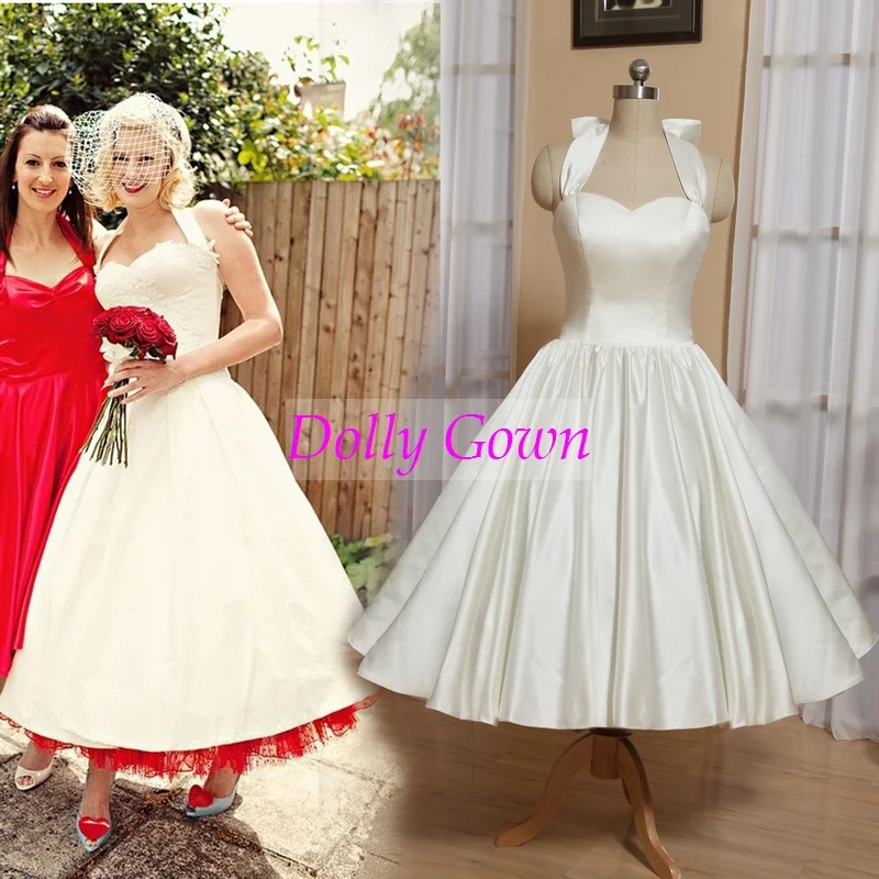 Halterneck Rockabilly te bröllopsklänning | 1950-tals pinup bröllopsklänning