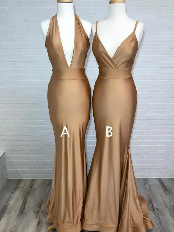 Guld brudtärna klänningar | Guld Tight Bodycon Balklänning