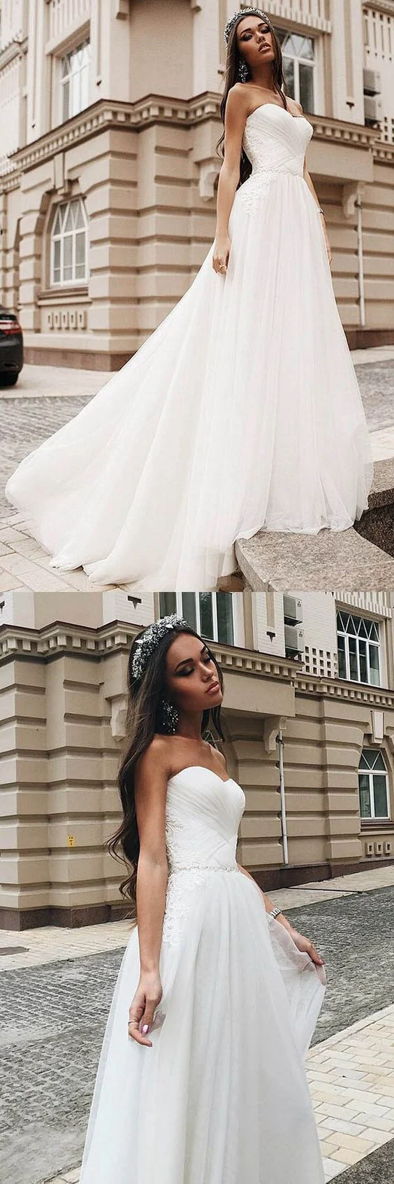 Handla Tyll Elegant golvlängd Enkel axelbandslös A-Line Bröllopsklänning