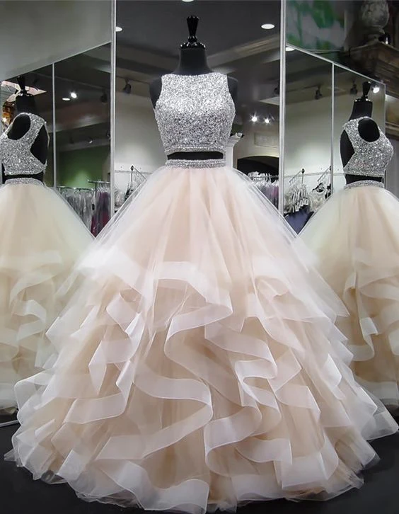 Bländande Crop Top Princess volanger kjol Tvådelad balklänning lång balklänning