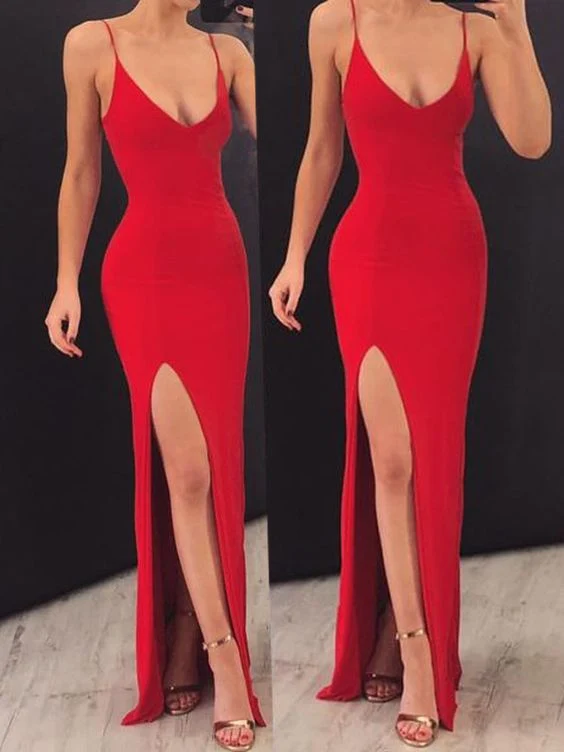 Sexig Tight Side Slit Bodycon Röd Aftonklänning Balklänning