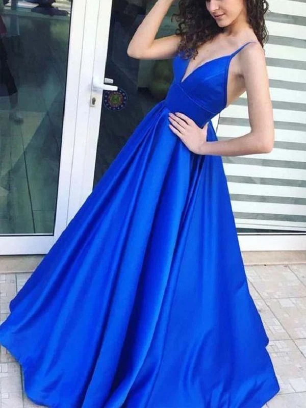 Royal Blue Satin Plain 8th Grade Formal Dress Blue Prom Dress