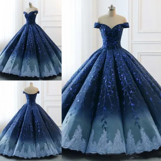 Ombre Blå Off Shoulder Balklänning Tillfälle Balklänning Quinceanera Klänningar