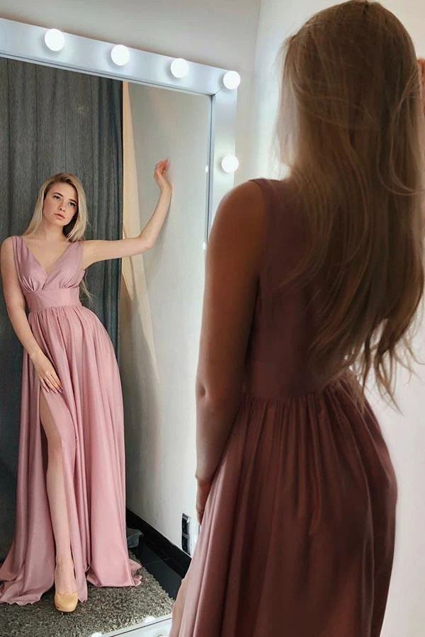 Modest Blush Pink Chiffong A line Balklänning | 8:e klass examen högtidsklänning
