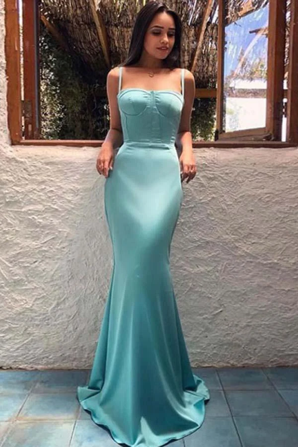 Slida Spaghetti Straps Lång Blå Aftonklänning Blå Balklänning