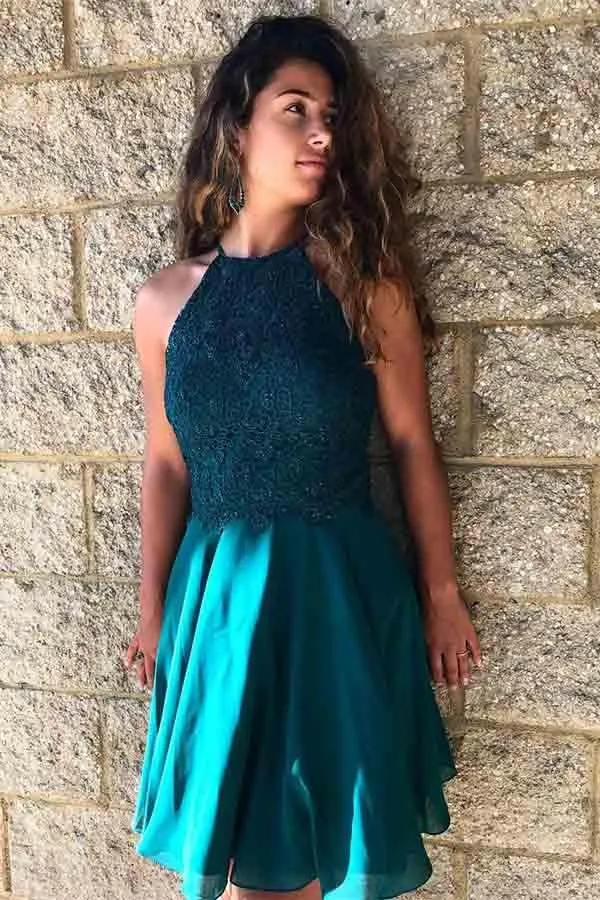 Blågrön Grimma Spets Topp Kort Mini Balklänning Sweet 16 Dress,GDC1309