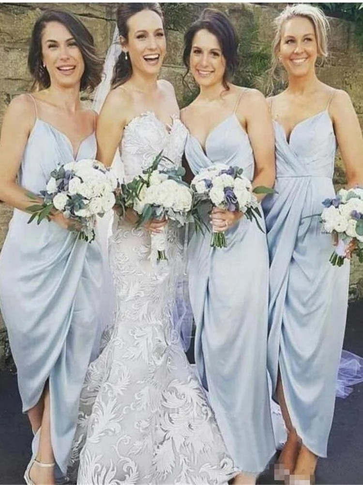 Blekblå Boho Sommar Chiffong Brudtärnklänningar Bohemiska Brudtärnklänningar GDC1293