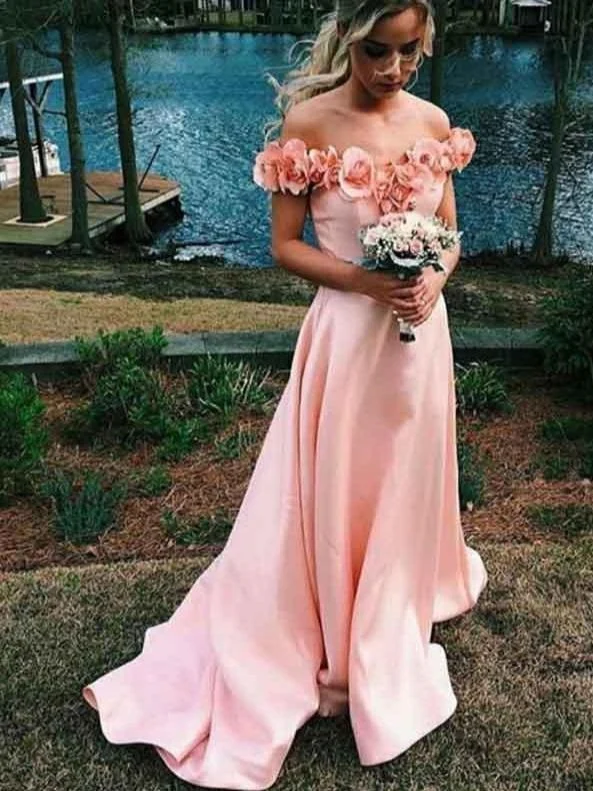 3D-blommor Off Shoulders Blush Pink Balklänning | Högtidsklänning i 8:e klass