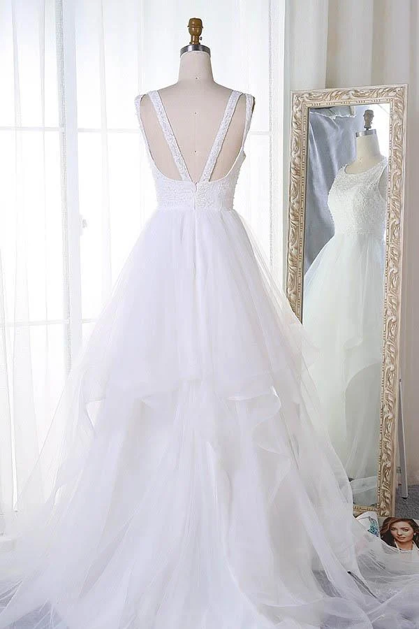 A-line Jewel Neck Organza Princess Vit Bröllopsklänning | Robe De Mariee