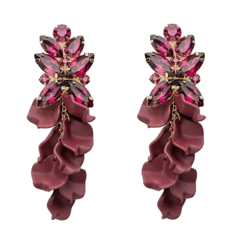 Leaf Stone Earrings - Burgendy