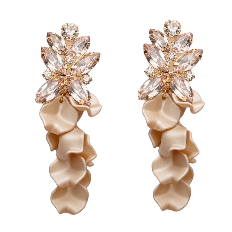 Leaf Big Stone Earrings - Nougat