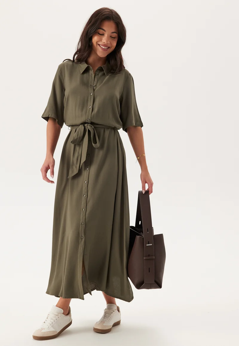 Viscose Belted Shirt Dress
