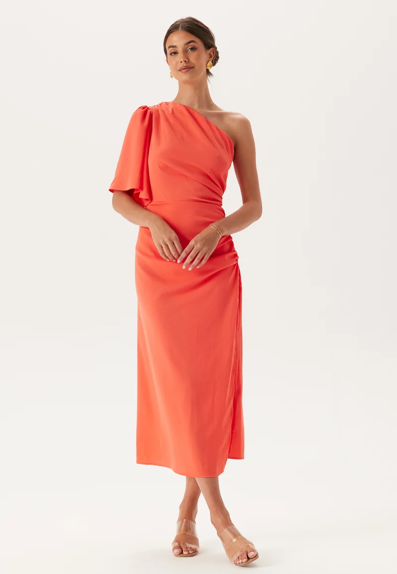 Ruched One Shoulder Midi Dress