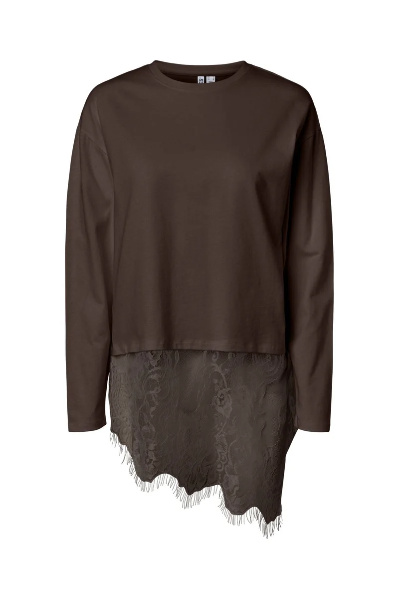 Pieces - Pcmave Ls Lace Top - 5207423 Hot Fudge