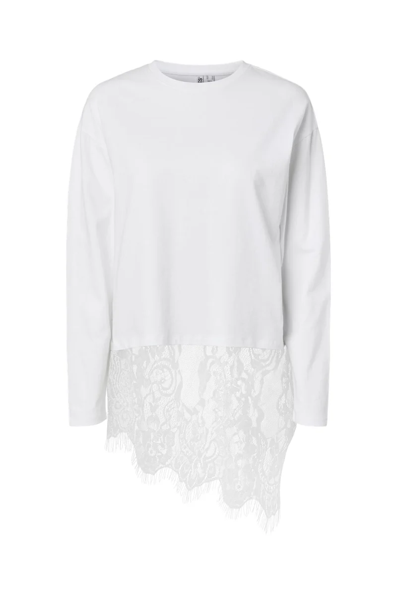 Pieces - Pcmave Ls Lace Top - 5205170 Bright White