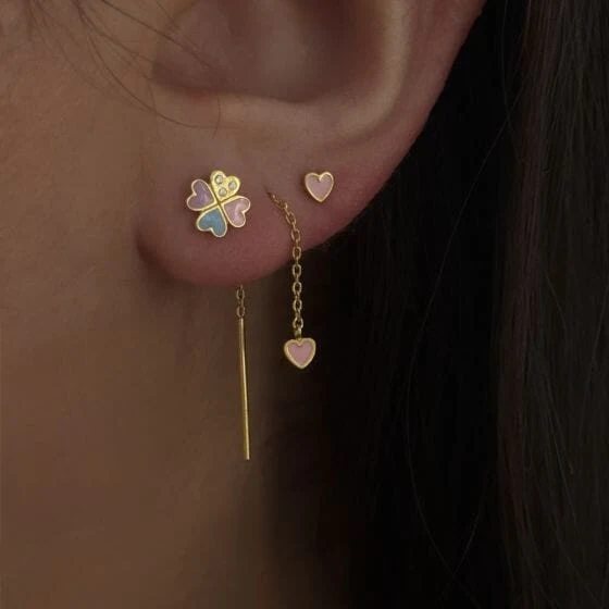 Stine A - Dangling Love Heart Light Pink Enamel Earring - Single - 1364-02-Light Pink