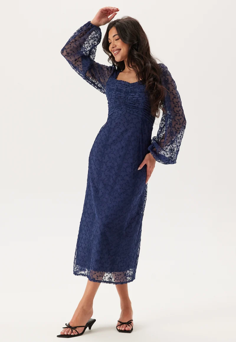 Ruched L/S Midi Dress