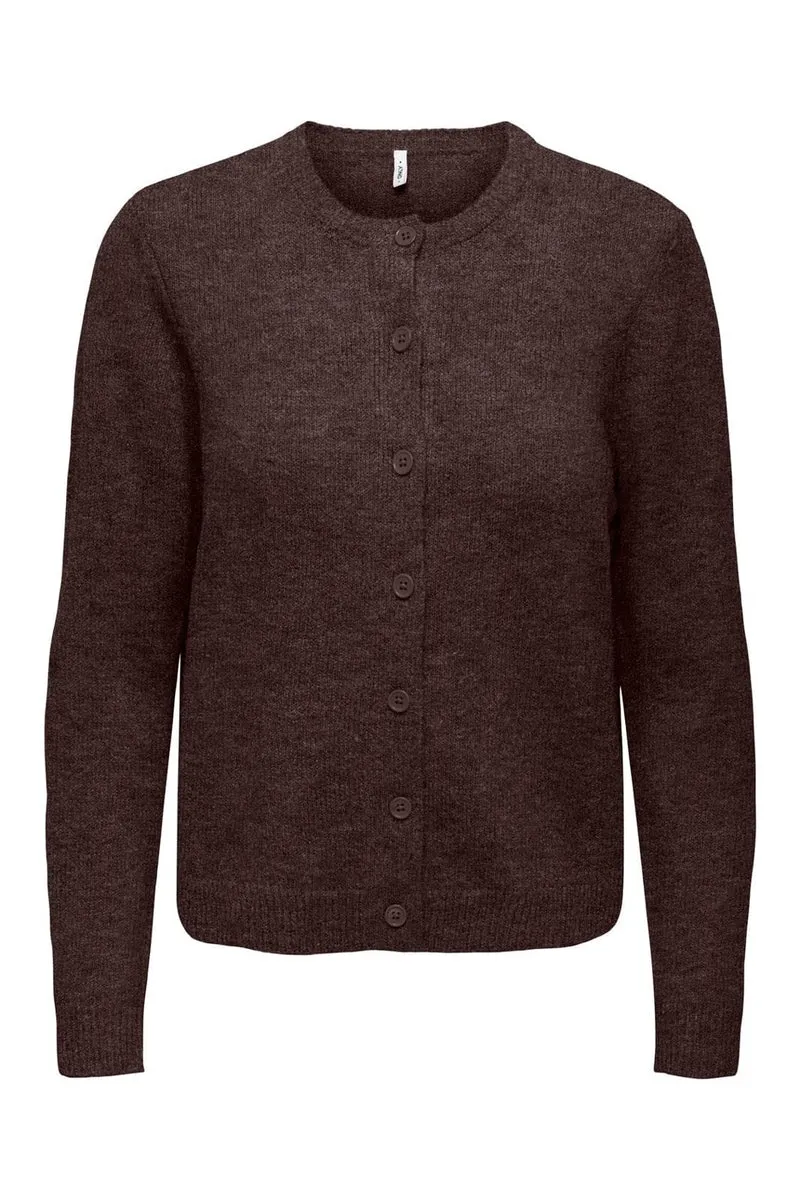 Only - Onlolivia Ls O-Neck Cardigan Cc Knt - 5101145 Mole Melange/Dtm Horn Button