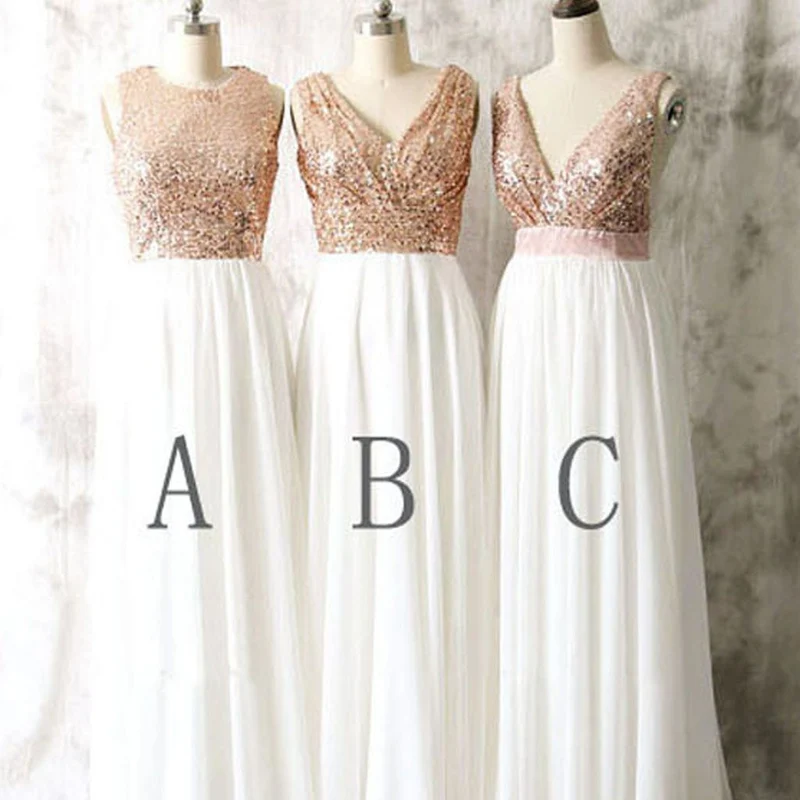 Rose Gold Paljetter Topp Chiffong Vit Blandade Olika Brudtärnklänningar