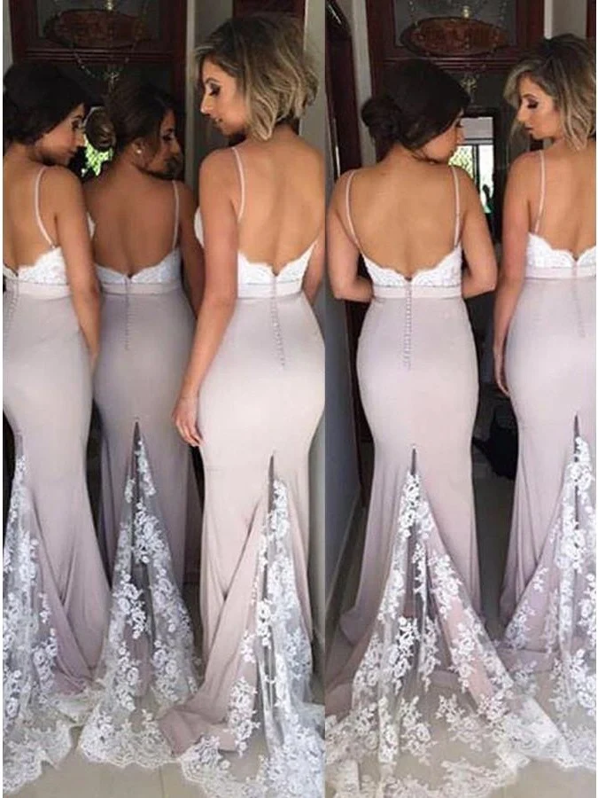 Dove Grå Grå Sjöjungfru Sexiga Spaghetti Straps Brudtärnklänningar
