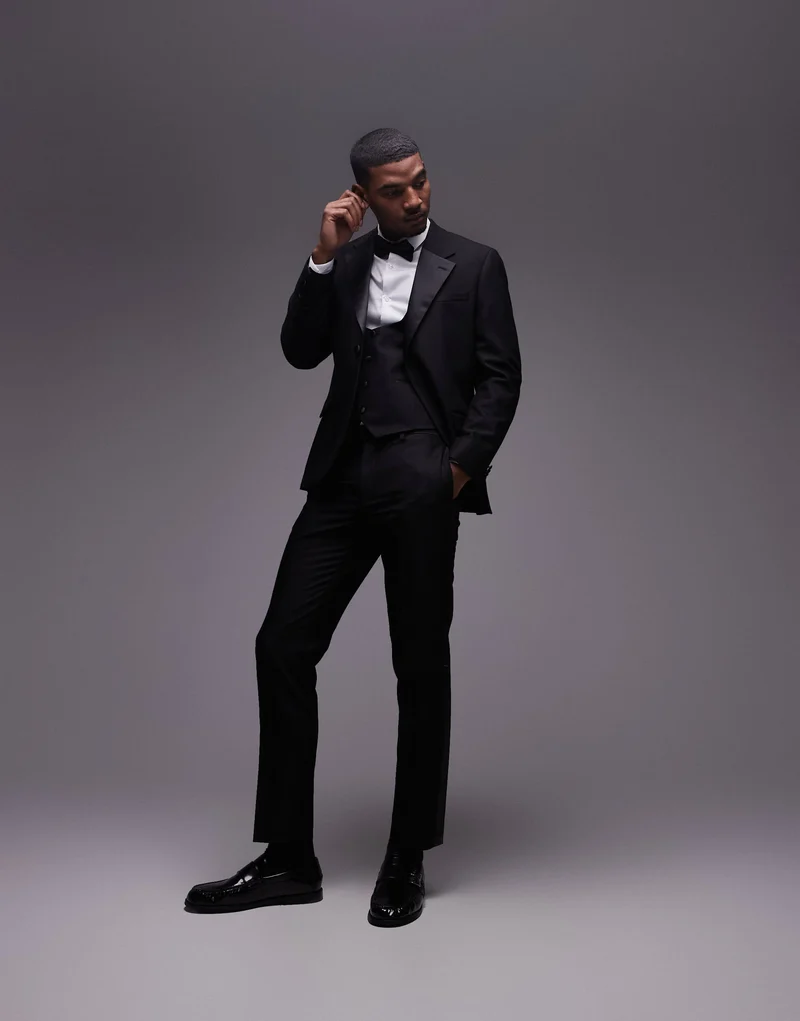 Topman slim tux suit trousers in black