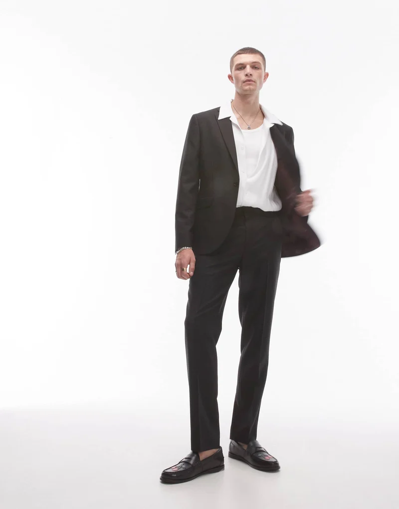 Topman slim suit trousers in black