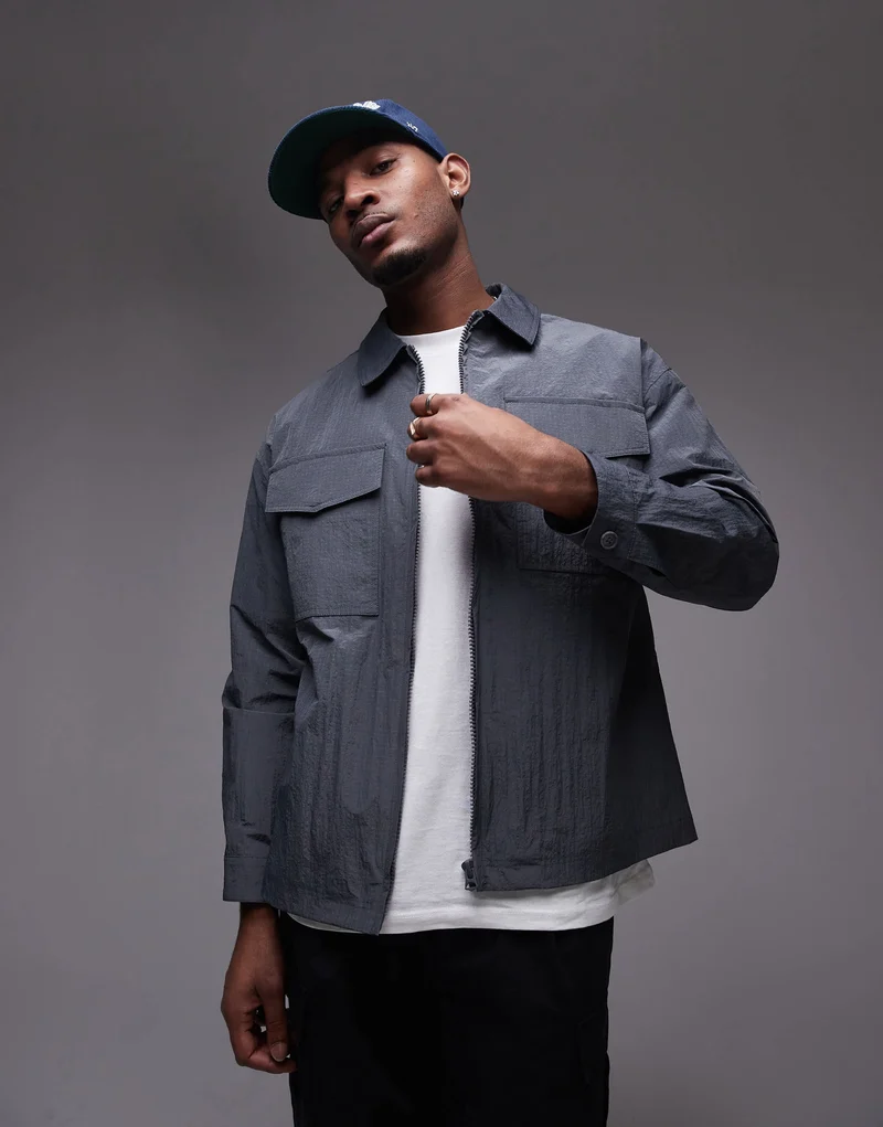 Topman lightweight ripstop jacket in grey