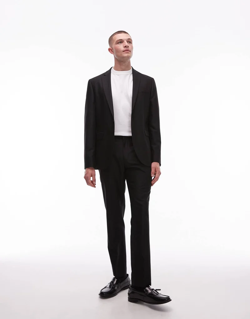 Topman slim suit trousers in black