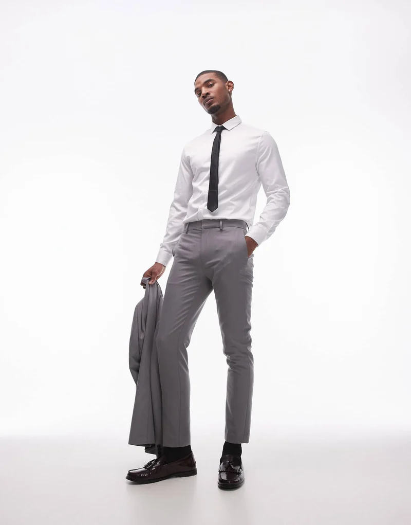 Topman skinny suit trousers in grey