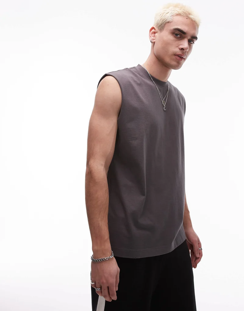 Topman oversized fit sleeveless t-shirt in grey