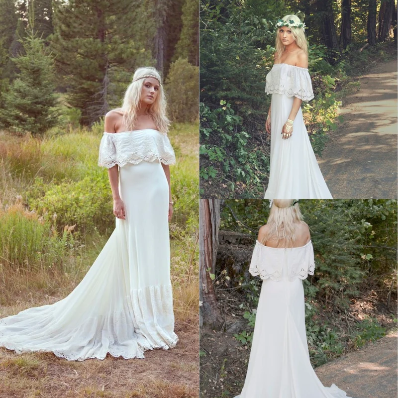 Boho Chiffong Country Style Off the Shoulder Slidan Casual Bröllopsklänning