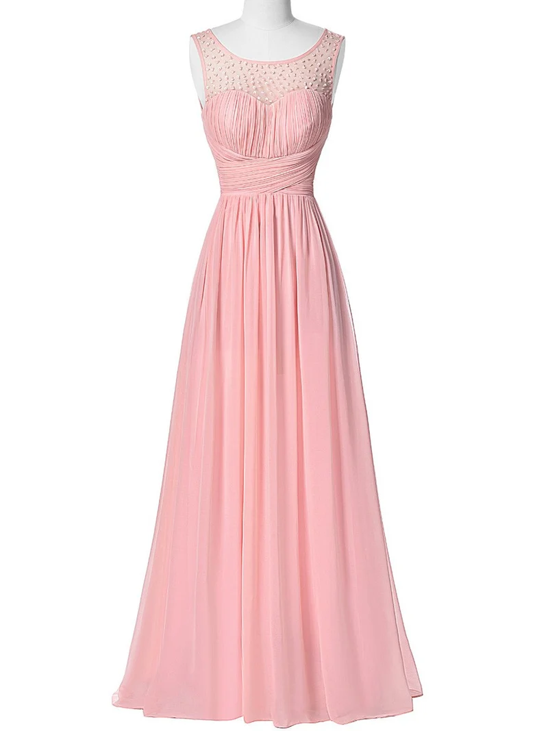 Rose Rosa Unik Illusion Neck Chiffong Maxi Brudtärnklänning