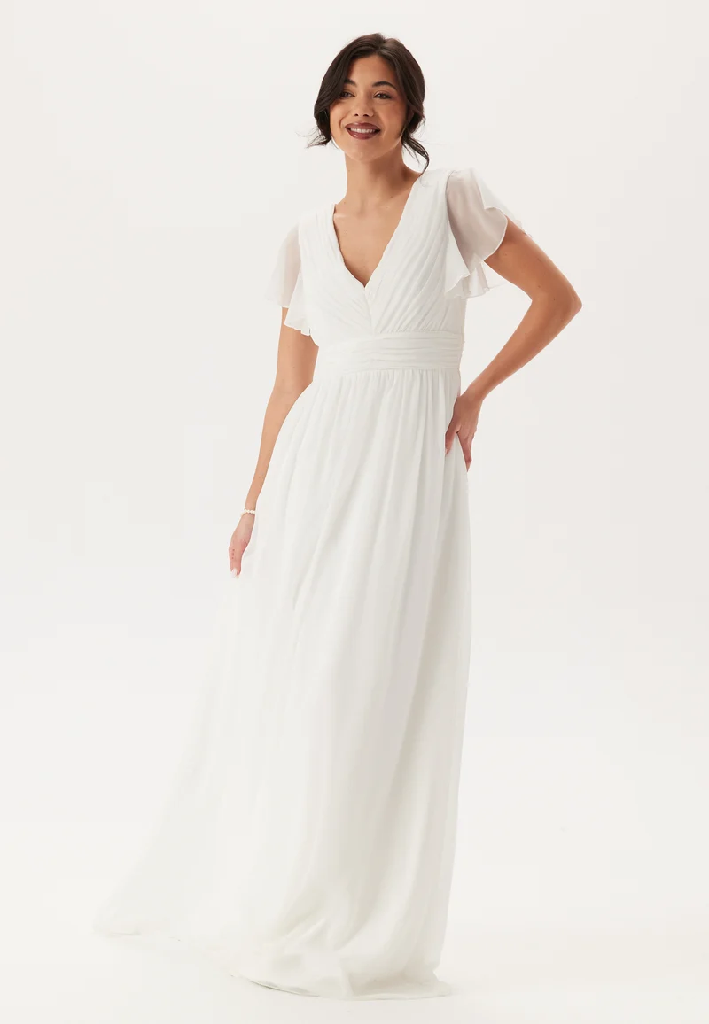 Butterfly Sleeve Pleated Wedding Gown